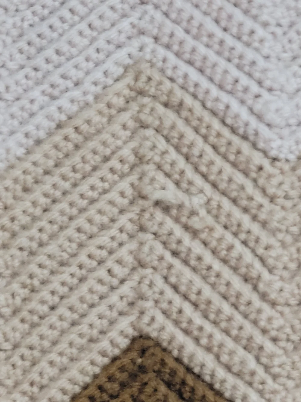 Vintage Handmade Crochet Chevron Ripple Brown And Tan Afghan Blanket 66 x 45